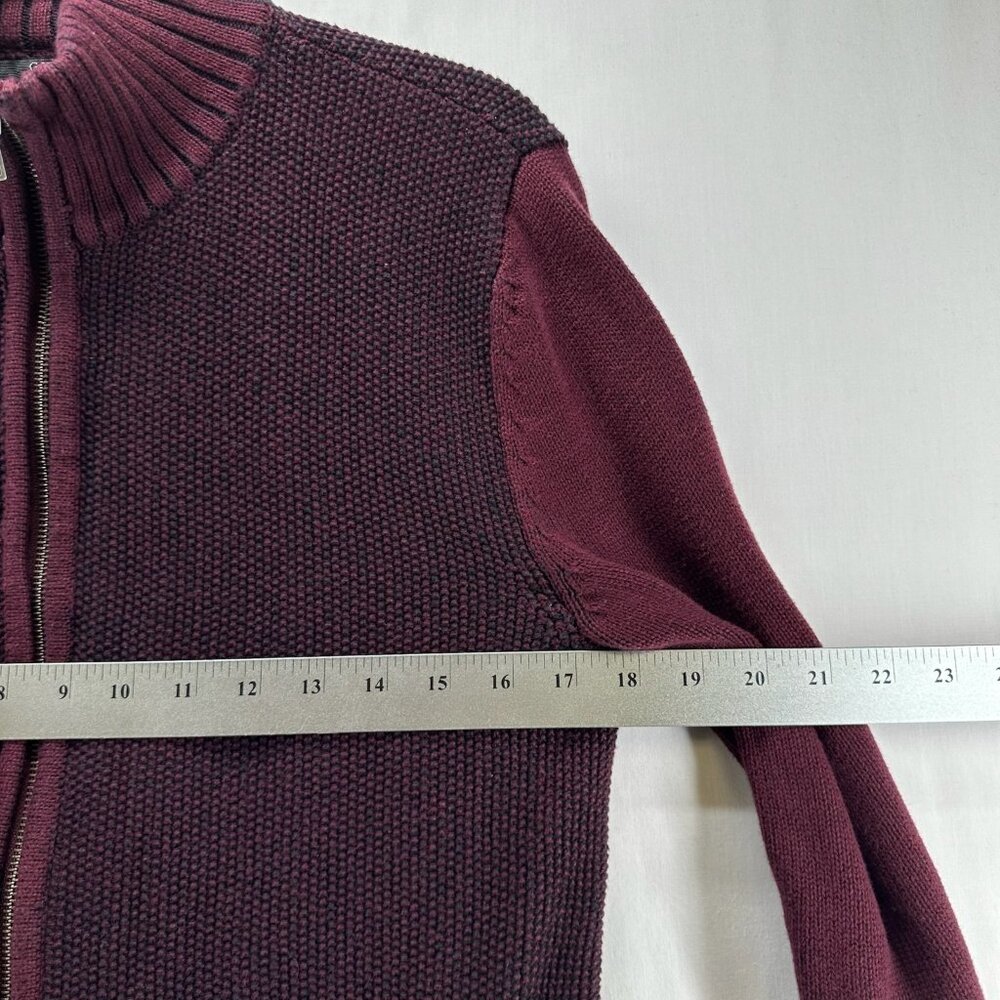 GUESS Cardigan Sweater Mens S Full Zip Mock Neck Cotton Knit Ribbed Trim Maroon - Picture 8 of 12